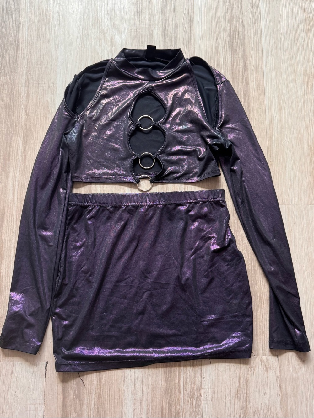 SHEIN Iridescent Purple Two-Piece Skirt Set with Ring Cutouts